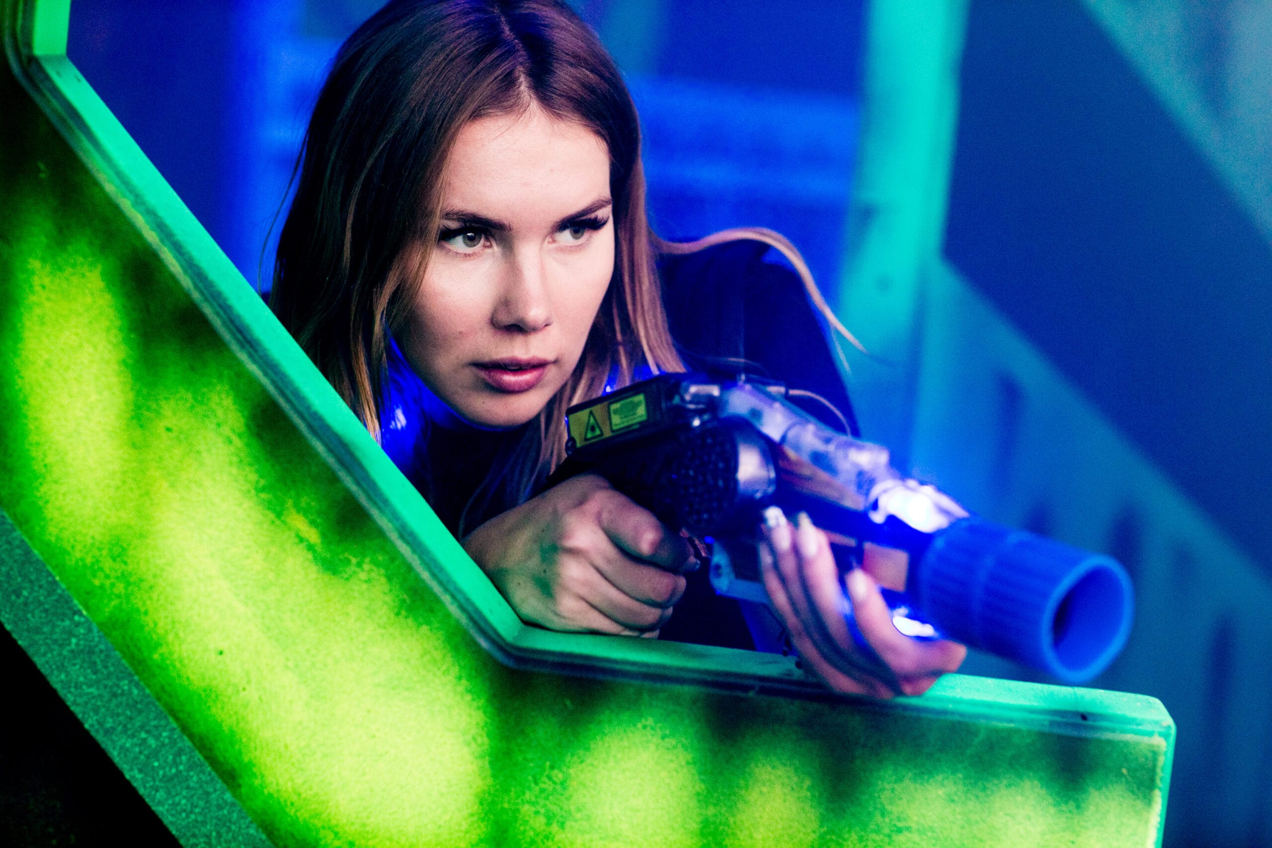 lasertag girl having fun at lasertag